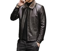 MANYMANY Herren Vintage Ledermantel Herren Fleece gefütterte Kunstlederjacken Braun Winter Pu Mantel Größe M-4XL