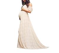 MANYMANY Umstandskleid für die Fotografie Elegantes einfarbiges Schulterfreies Chiffonkleid Schwangeres Maxikleid für Hochzeitsfeier