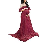 MANYMANY Umstandskleid für die Fotografie Elegantes einfarbiges Schulterfreies Chiffonkleid Schwangeres Maxikleid für Hochzeitsfeier