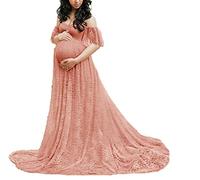 MANYMANY Umstandskleid für die Fotografie Elegantes einfarbiges Schulterfreies Chiffonkleid Schwangeres Maxikleid für Hochzeitsfeier