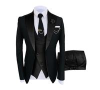 MANYUBEI 3-teiliger Herrenanzug, Schmale Passform Farblich Passender Kragen Smoking Kleid Jacke Formeller Hochzeits Dinner Anzug, Blazer, Weste Und Hose,XL,Black