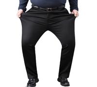MANYUBEI Anzughose Für Herren Stretch Übergröße Hohe Taille Bequeme Hose Mit Lockerer Passform Leichte Smart Business Büro Freizeithose Mit Taschen, 58,Black