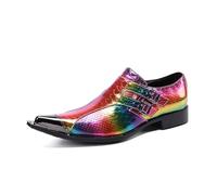 MANYUBEI Anzugschuhe Herren, Bunte Business Casual Schuhe Aus Echtem Leder, Große Größe Niedrige Spitze Metallzehenschnalle Slip-Ons, Atmungsaktive Brock Schuhe Mit Weichem Boden-Schuh, 43 EU,Color