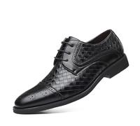 MANYUBEI Anzugschuhe Herren Lederschuhe Schnürschuhe, Runde Zehen Große Größe Kariertes Spleißen Brogues Business Freizeit Oxfords Formelle Schuhe Büro, Arbeit, Abendschuhe, Hochzeit, 44 EU,Black