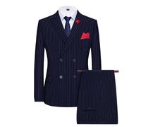 MANYUBEI Herren Anzüge, 2-teilig Gestreift Smokingjacke Hochzeitsblazer Große Größe Lockere Zweireiher Seitenschlitze Business Freizeit Bankett Gastgeber Formelle Jacke,56, Navy Blue