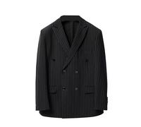 MANYUBEI Herren Anzüge, Blazer Hochzeit Smoking Streifen Locker Zweireihig Seitenschlitze Business Lässig Bankett Gastgeber Formelle Jacke Dicke Herrenbekleidung,46,Black