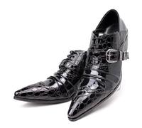 MANYUBEI Herren Anzugschuhe, 7 cm Schnür-Lederschuhe Höhenvergrößerung, Übergröße Freizeitschuhe Niedrige Spitze Spitze Zehen Atmungsaktive High Heels, Friseur-Lederschuhe, 44 EU,Black