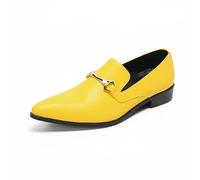 MANYUBEI Herren Anzugschuhe, Lederschuhe Mokassins Mit Weichem Boden, Übergröße Echtes Leder Slip-On Lässig Business Niedrig Spitzer Zehenbereich Atmungsaktiv Bräutigam, Hochzeitsschuhe, 43 EU,Yellow