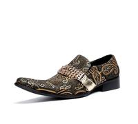 MANYUBEI Herren Anzugschuhe, Lederschuhe Mokassins Übergröße Rindsleder-Schuhe Retro Geschnitzte Slip-on Casual Business Low-Top Atmungsaktive Bräutigam-Schuhe Mit Spitzer Zehenpartie, 44 EU,Yellow