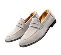 MANYUBEI Herren-Lederschuhe, Große Slip-on Loafer Business Freizeitschuhe Mattiert Niedrige Spitze Spitze Zehen Büroarbeit Bequeme, Atmungsaktive Herrenschuhe, 44 EU,Beige
