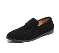 MANYUBEI Herren-Lederschuhe, Große Slip-on Loafer Business Freizeitschuhe Mattiert Niedrige Spitze Spitze Zehen Büroarbeit Bequeme, Atmungsaktive Herrenschuhe, 44 EU,Black
