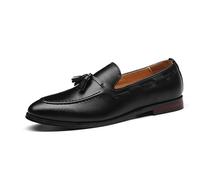 MANYUBEI Herren Lederschuhe, Große Slip-on Loafer Business Freizeitschuhe, Quaste Niedrige Spitze Spitze Zehen Büroarbeit Bequeme Atmungsaktive Herrenschuhe, 44 EU,Black