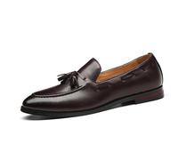 MANYUBEI Herren Lederschuhe, Große Slip-on Loafer Business Freizeitschuhe, Quaste Niedrige Spitze Spitze Zehen Büroarbeit Bequeme Atmungsaktive Herrenschuhe, 48 EU,Brown