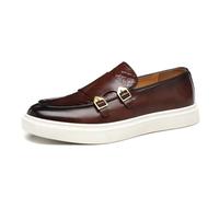 MANYUBEI Herren Lederschuhe, Loafer Zum Hineinschlüpfen Business Casual Low Top Runde Zehen Fahrer Wanderschuhe Bequeme Atmungsaktive Herrenschuhe, 43 EU,Brown