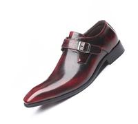 MANYUBEI Herren Lederschuhe, Quadratische Zehenpartie Große Größe Business Casual Formelle Schuhe Niedrige Spitze Büro Und Arbeitsschuhe, Hochzeits-Slipper, 41 EU,Red
