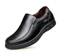 MANYUBEI Herren Lederschuhe, Samtfutter Slip-on Loafer Schuhe Winter Baumwollschuhe, Business Casual Flachkleid Schuhe Warmes Gehen, Bequeme, 41 EU,Black