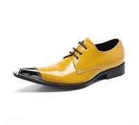 MANYUBEI Herren Schnürschuhe, Anzugschuhe Formelle Kleidschuhe, Oxford-Schuhe Aus Echtem Leder Übergröße, Lässig Business Niedrige Spitze, Atmungsaktiv, Bräutigam, Hochzeit, 40 EU,Yellow