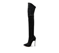 MANYUBEI Overknee Stiefel Aus Wildleder Für Damen, 12 cm Hohe Stretch Stiefel Zum Überziehen Große Größe Spitze Zehenpartie Lange Stiefel Mit Stilettoabsatz, 43 EU,Black
