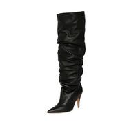 MANYUBEI Overknee Stiefel Für Damen, Gestapelte Aus Leder Zum Überziehen Oberschenkelhohe Stiefel Spleißen Von Stiletto Absatz Große Lange Stiefel, 8 cm/3,14 Zoll, 44 EU,Black