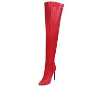 MANYUBEI Overknee Stiefel Für Damen, Große Einfarbige Oberschenkelhohe Stiefel Stiletto Absatz Spitzer Zehenbereich Seitlicher Reißverschluss Lange Stiefel Winterstiefel, 11 cm/4,33 Zoll, 42 EU,Red