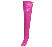 MANYUBEI Overknee Stiefel Für Damen, Große Einfarbige Oberschenkelhohe Stiefel Stiletto Absatz Spitzer Zehenbereich Seitlicher Reißverschluss Lange Stiefel Winterstiefel, 11 cm/4,33 Zoll, 45 EU,Rose