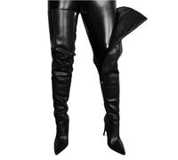 MANYUBEI Overknee Stiefel Für Damen, Große Einfarbige Oberschenkelhohe Stiefel Stiletto Absatz Spitzer Zehenbereich Seitlicher Reißverschluss Lange Stiefel Winterstiefel, 11 cm/4,33 Zoll, 39 EU,Black