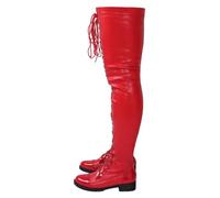 MANYUBEI Overknee Stiefel Für Damen, Große Oberschenkelhohe Stiefel Mit Schnürsenkeln Vorne Quadratischer Absatz Seitlicher Reißverschluss Bequeme Lange Stiefel Mit Niedrigem Absatz, 46 EU,Red