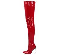 MANYUBEI Overknee Stiefel Für Damen, Große Oberschenkelhohe Stiefel Stiletto Absatz Spitzer Zehenbereich Seitlicher Reißverschluss Lange Stiefel Herbst Und Winterstiefel, 11 cm/4,33 Zoll, 47 EU,Red