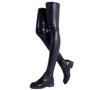 MANYUBEI Overknee Stiefel Für Damen, Große Stretch Oberschenkelhohe Stiefel, Quadratischer Absatz Runde Zehen Seitlicher Reißverschluss Bequeme Niedrige Absätze Lange Schlankheitsstiefel, 46 EU,Black