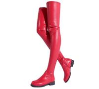 MANYUBEI Overknee Stiefel Für Damen, Große Stretch Oberschenkelhohe Stiefel, Quadratischer Absatz Runde Zehen Seitlicher Reißverschluss Bequeme Niedrige Absätze Lange Schlankheitsstiefel, 46 EU, Red