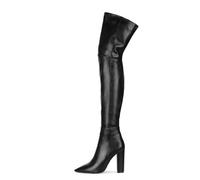MANYUBEI Overknee Stiefel Für Damen, Klassischer Stil Oberschenkelhoch Dicker Absatz Große Größe Spitzer Zehenbereich Seitlicher Reißverschluss Lange Stiefel, 11 cm/4,33 Zoll, 44 EU,Black