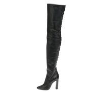 MANYUBEI Overknee Stiefel Für Damen, Oberschenkelhohe Schnürstiefel Dicker Absatz Große Größe Bequeme Lange Stiefel, 12 cm/4,72 Zoll, 48 EU,Black
