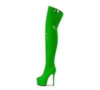 MANYUBEI Overknee Stiefel Für Damen, Oberschenkelhohe Stiefel Zum, Stilettoabsatz Große Größe Runde Zehenpartie Reißverschluss Hinten Lange Stiefel, 15 cm/5,90 Zoll Green, 48 EU