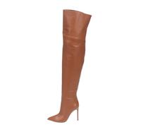 MANYUBEI Overknee Stiefel Für Damen, Slip on Oberschenkel Hoher Stiletto Absatz Große Größe Spitzer Zehenbereich Lange Stiefel 12 cm/4,72 Zoll, 45 EU,Brown