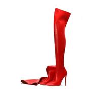 MANYUBEI Overknee Stiefel Für Damen, Stretch Stiefel Oberschenkelhoch Slip-on Stiletto Absatz Große Größe Spitzer Zehenbereich Lange Stiefel, 12 cm/4,72 Zoll, 40 EU,Red