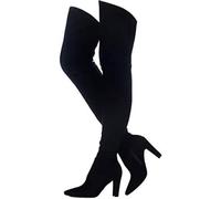 MANYUBEI Overknee Stiefel Für Damen, Wildleder Oberschenkelhoch Dicker Absatz Große Größe Spitzer Zehenbereich Seitlicher Reißverschluss Bequeme Lange Stiefel, 10 cm/3,93 Zoll, 44 EU,Black