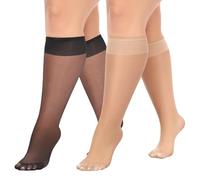 MANZI 10 Paare Kniestrümpfe Damen Große Größen Transparent Nylonstrümpfe Feinkniestrümpfe 15 Denier 5 Paar Schwarz 5 Paar Natur,36-42