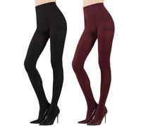 MANZI Damen Blickdichte Strumpfhose 2 Paar Control Top Strumpfhosen 70 DEN Microfaser Strumpfhosen Schwarz+Port Royale S