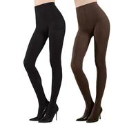 MANZI Damen Blickdichte Strumpfhose 2 Paar Control Top Strumpfhosen 70 DEN Microfaser Strumpfhosen Schwarz+Espresso XL