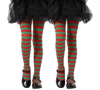 MANZI Gestreift Strumpfhose für Mädchen Semi-Blickdichte Kinder Strumpfhosen für Weihnachten Halloween,2 Paar,2-4Jahre,Rot Grün