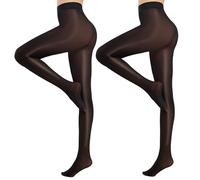 MANZI Laufmaschenfest Strumpfhosen für Damen Ultraweiche Reissfest Feinstrumpfhose Seidige Glänzende Strumpfhose 15 Den 2 Paar Schwarz L-XL