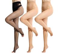 MANZI Ohne Zehen Strumpfhose für Damen Toeless Strumpfhosen 10 Denier Ultra Transparent Zehenfreie Feinstrumpfhose 3 Paar L Hautfarbe/Schwarz