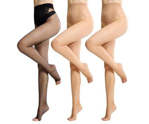 MANZI Ohne Zehen Strumpfhose für Damen Toeless Strumpfhosen 10 Denier Ultra Transparent Zehenfreie Feinstrumpfhose 3 Paar L Hautfarbe/Schwarz