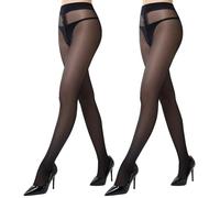 MANZI Strumpfhose Offen Schritt Nylon Strumpfhosen für Damen Matt Feinstrumpfhose Damen 40 Denier 2 Paar Schwarz L-XL