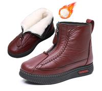 MAOAEAD Damen Echtleder rutschfeste Stiefeletten Wolle Orthopädische Winterstiefel Wasserdicht rutschfest Warm Baumwolle Leder Stiefel, rot, 38 EU