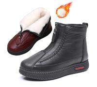 MAOAEAD Damen Echtleder rutschfeste Stiefeletten Wolle Orthopädische Winterstiefel Wasserdicht rutschfest Warm Baumwolle Leder Stiefel, Schwarz , 39 EU