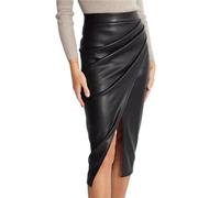 MAOAEAD Damen Kunstleder Midi Rock, Lange Lederröcke für Damen, Hoch tailliert Wickel Zip Hinten Leder Bleistiftrock mit Schlitz (Schwarz A,M)