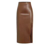 MAOAEAD Damen Langer schwarzer Lederrock mit hohem Schlitz Schlankheits Hohe Taille Kunstleder Midi Rock Sexy A Linie Bodycon Röcke, braun, S