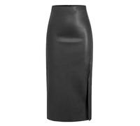 MAOAEAD Damen Langer schwarzer Lederrock mit hohem Schlitz, schlankmachend, hohe Taille, Kunstleder, Midirock, sexy, A-Linie, figurbetonte Röcke (Schwarz, L)