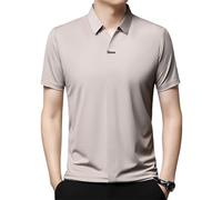 MAOAEAD Herren-Poloshirt, lässig, Revers, atmungsaktiv, knitterfrei, Premium-Eisseide, kurzärmelig, klassisch, lässig, Stretch-Poloshirt (Beige, Größe L (60-70 kg))
